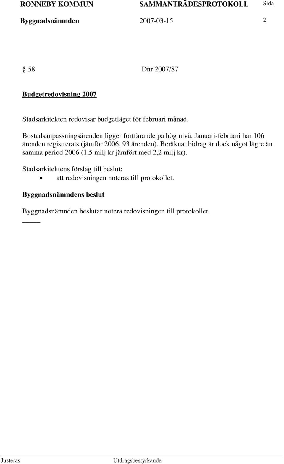 Januari-februari har 106 ärenden registrerats (jämför 2006, 93 ärenden).