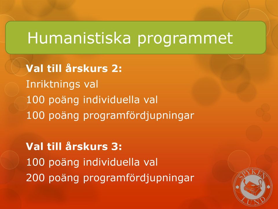 poäng programfördjupningar Val till årskurs 3: