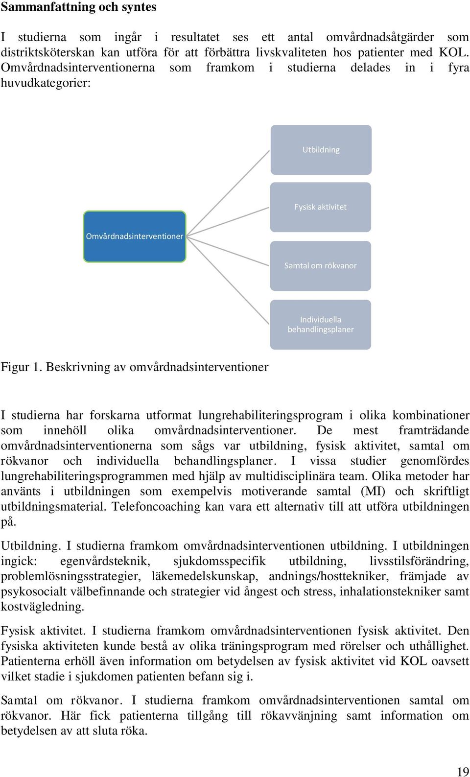 Beskrivning av omvårdnadsinterventioner I studierna har forskarna utformat lungrehabiliteringsprogram i olika kombinationer som innehöll olika omvårdnadsinterventioner.