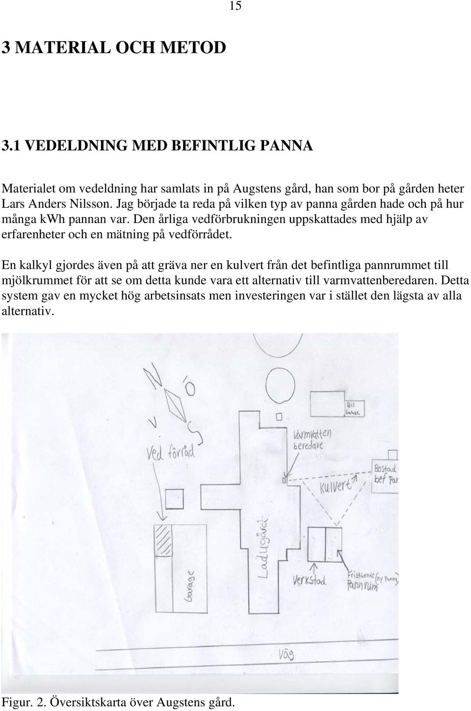 Den årliga vedförbrukningen uppskattades med hjälp av erfarenheter och en mätning på vedförrådet.