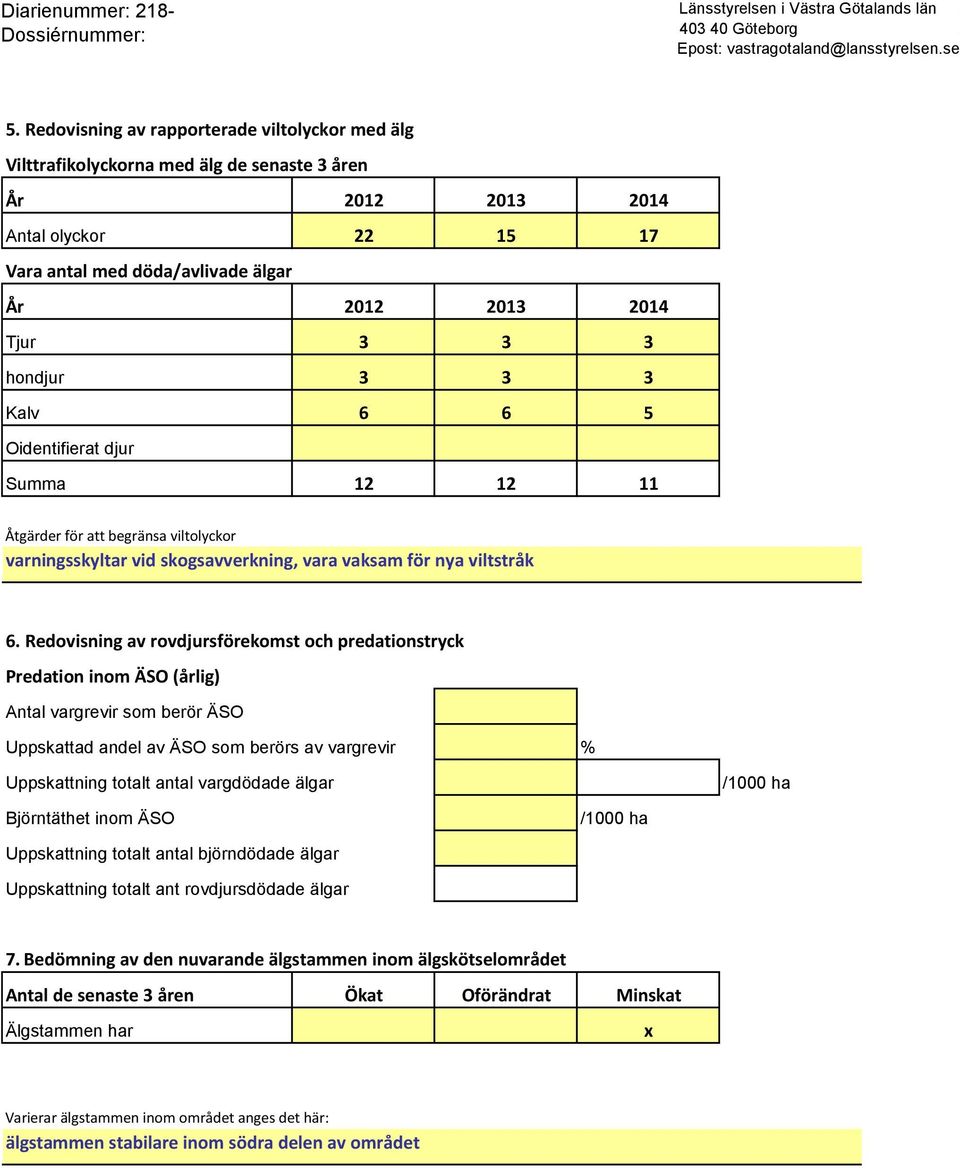 Redovisning av rovdjursförekomst och predationstryck Predation inom ÄSO (årlig) Antal vargrevir som berör ÄSO Uppskattad andel av ÄSO som berörs av vargrevir % Uppskattning totalt antal vargdödade