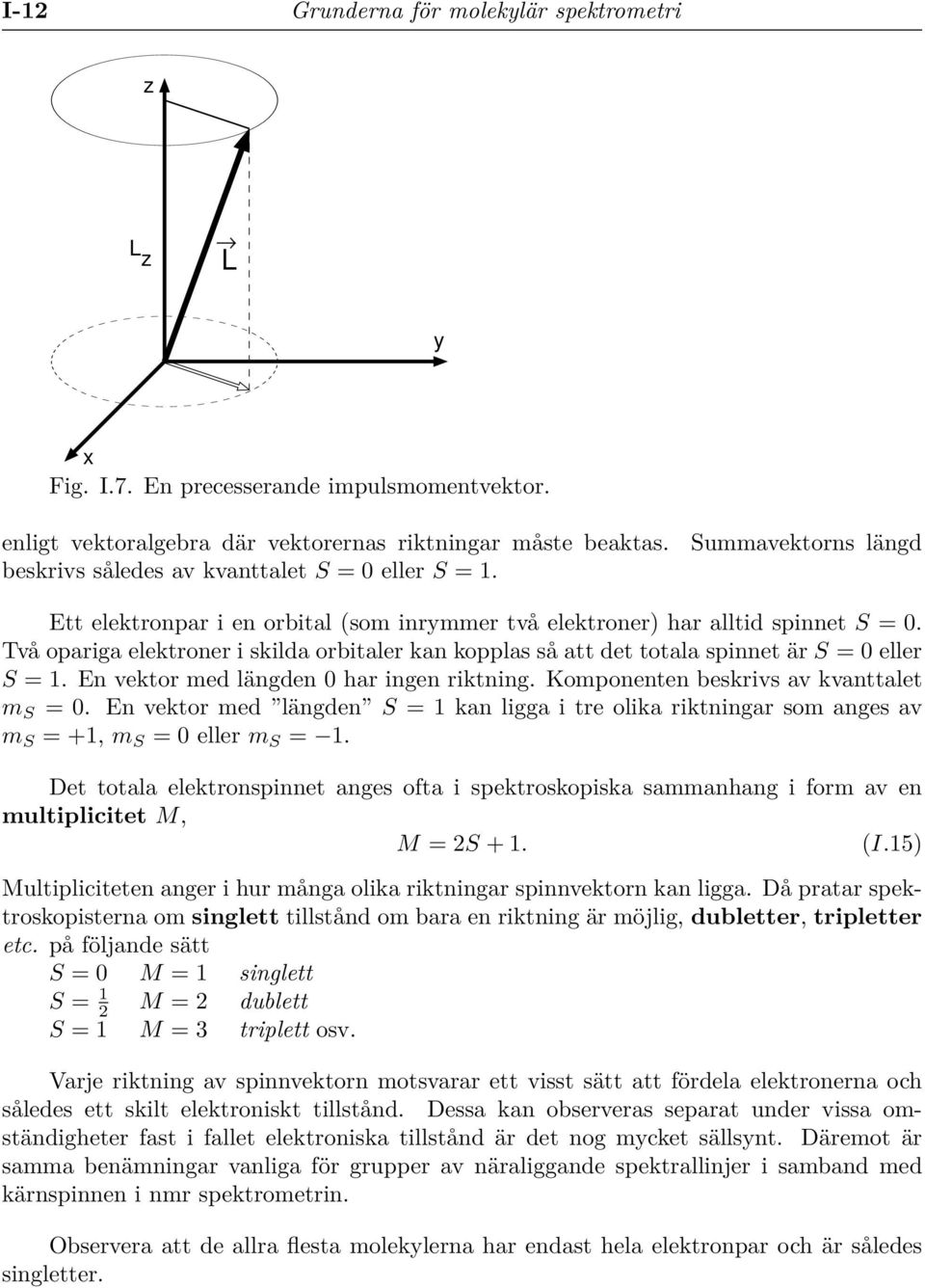 Två opariga elektroner i skilda orbitaler kan kopplas så att det totala spinnet är S = 0 eller S = 1. En vektor med längden 0 har ingen riktning. Komponenten beskrivs av kvanttalet m S = 0.