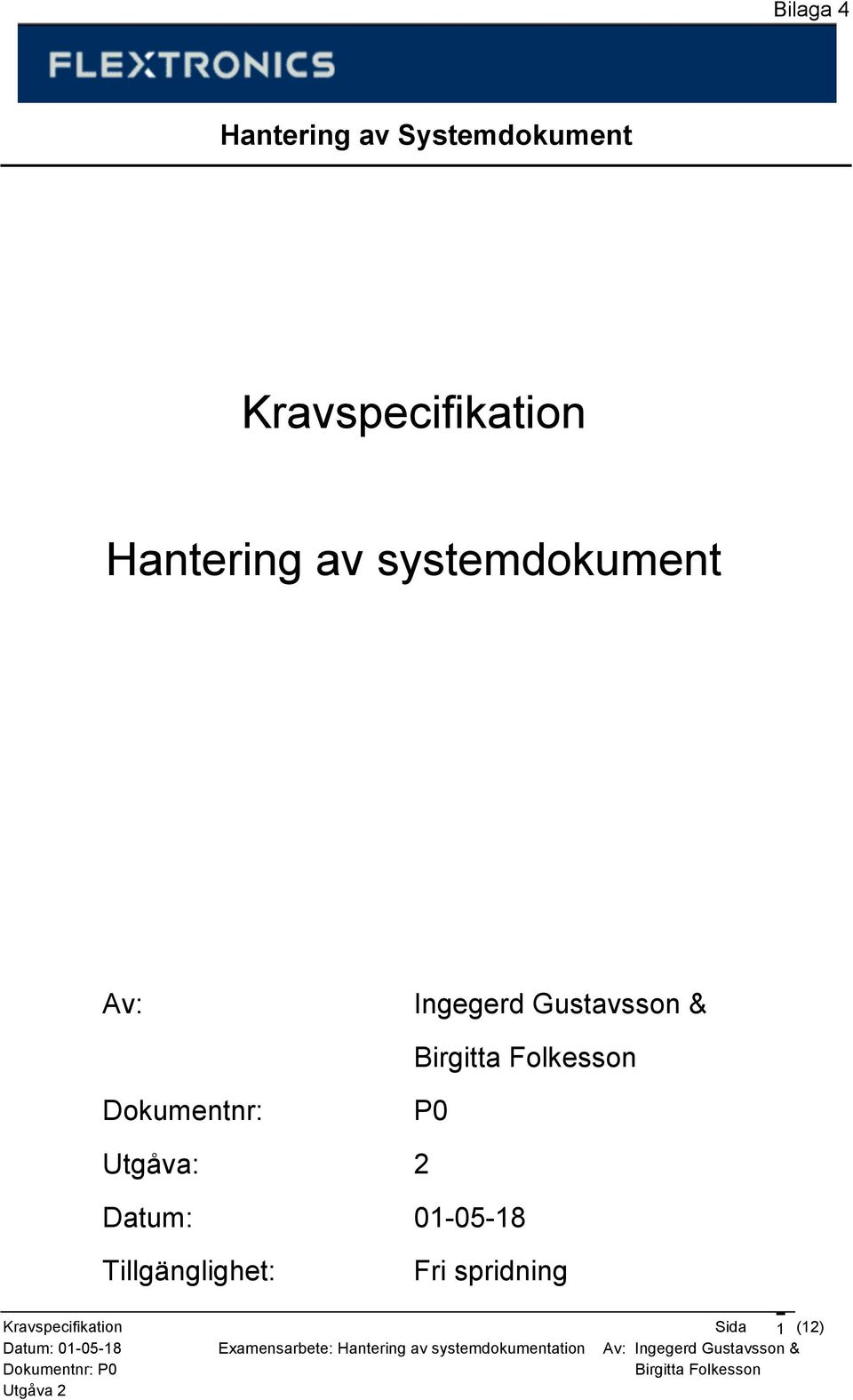 Dokumentnr: P0 Utgåva: 2 Datum: 01-05-18