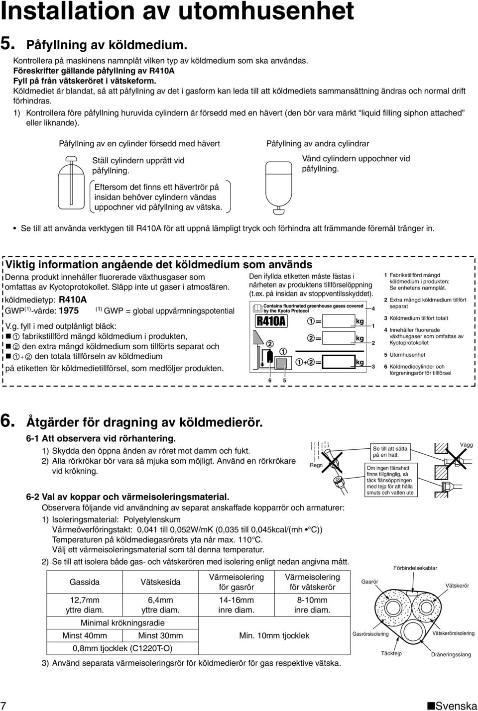 Köldmediet är blandat, så att påfyllning av det i gasform kan leda till att köldmediets sammansättning ändras och normal drift förhindras.