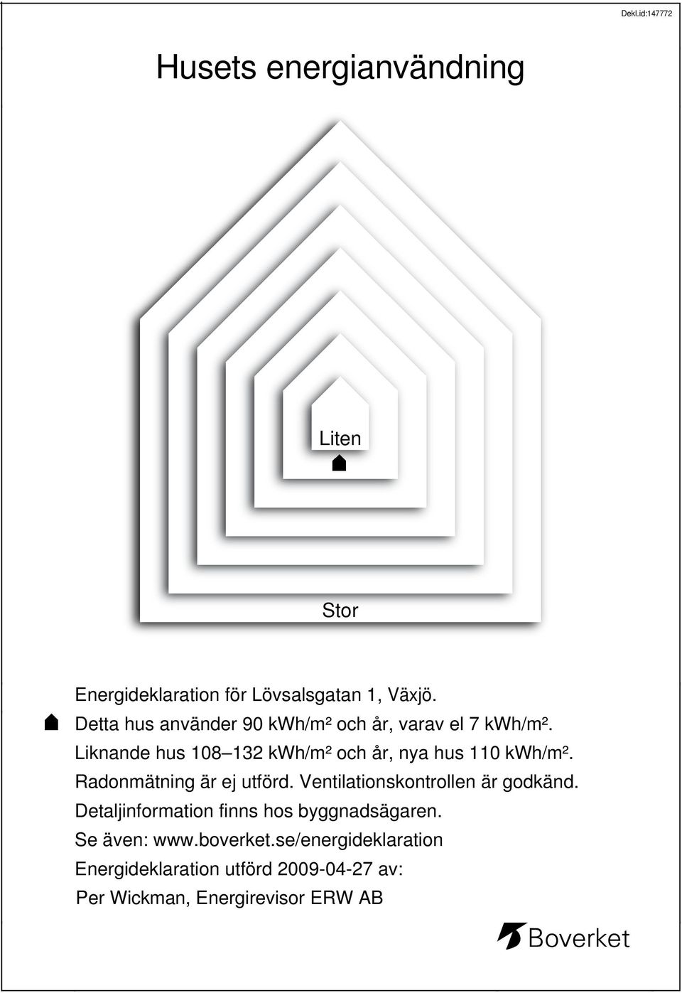 Liknande hus 18 132 kwh/m² och år, nya hus 11 kwh/m². Radonmätning är ej utförd.