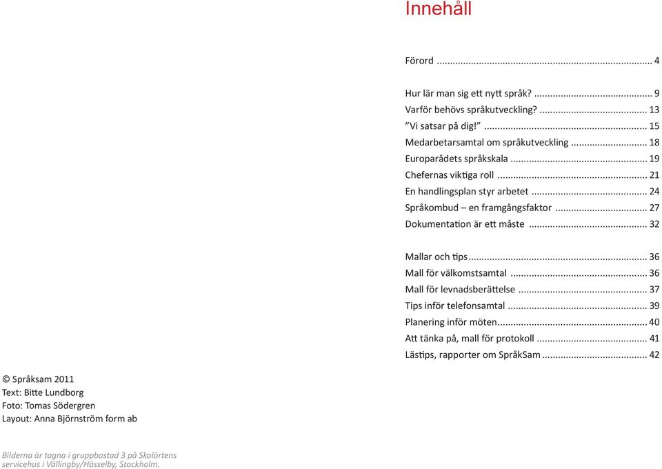 .. 32 Mallar och tips... 36 Mall för välkomstsamtal... 36 Mall för levnadsberättelse... 37 Tips inför telefonsamtal... 39 Planering inför möten... 40 Att tänka på, mall för protokoll.