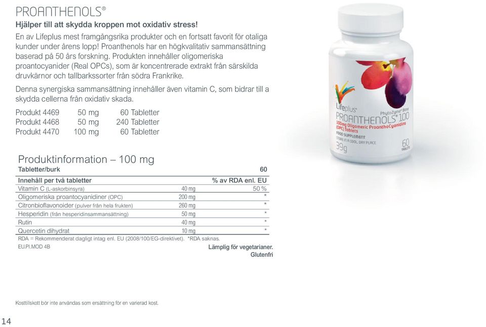 Produkten innehåller oligomeriska proantocyanider (Real OPCs), som är koncentrerade extrakt från särskilda druvkärnor och tallbarkssorter från södra Frankrike.