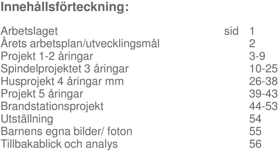 åringar 10-25 Husprojekt 4 åringar mm 26-38 Projekt 5 åringar 39-43