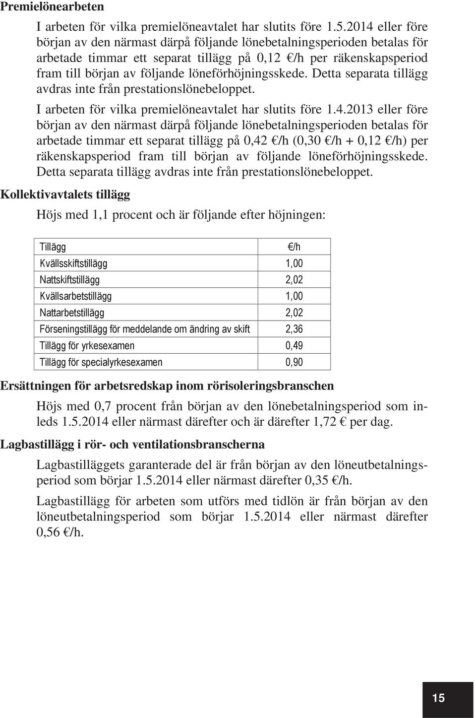 löneförhöjningsskede. Detta separata tillägg avdras inte från prestationslönebeloppet. I arbeten för vilka premielöneavtalet har slutits före 1.4.