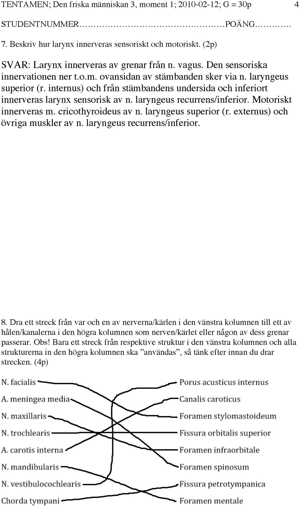 laryngeus recurrens/inferior. Motoriskt innerveras m. cricothyroideus av n. laryngeus superior (r. externus) och övriga muskler av n. laryngeus recurrens/inferior. 8.