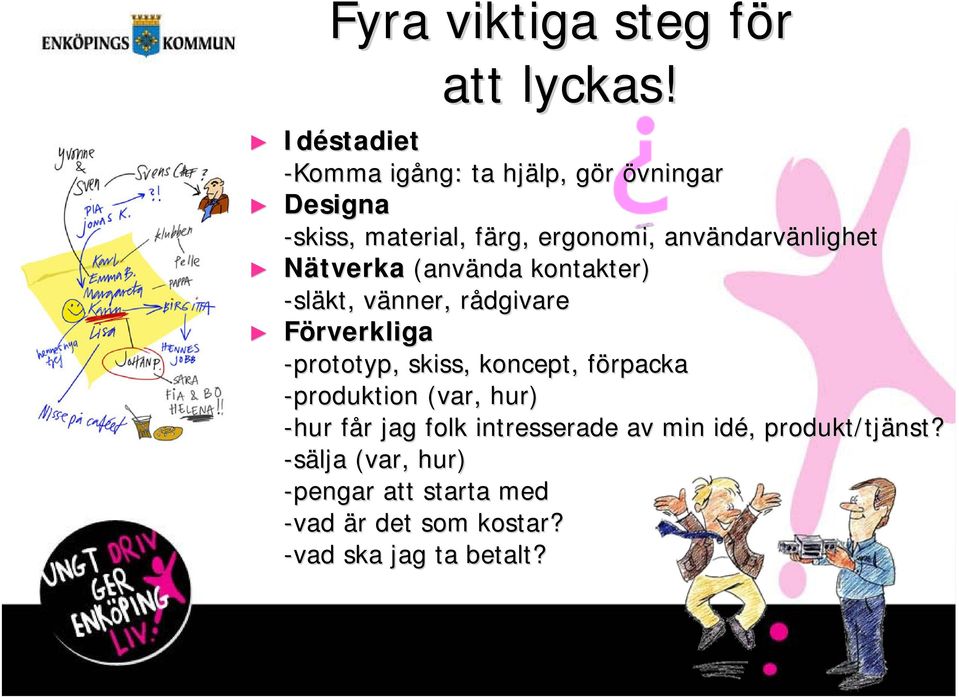 ndarvänlighetnlighet Nätverka (använda nda kontakter) -släkt, vänner, v rådgivarer Förverkliga -prototyp,