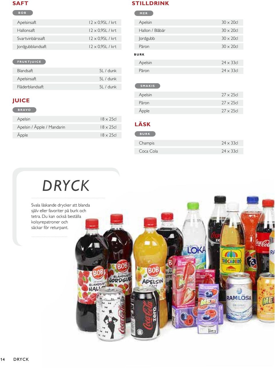 dunk SMAKIS JUICE Apelsin Päron 27 x 25cl 27 x 25cl BRAVO Äpple 27 x 25cl Apelsin Apelsin / Äpple / Mandarin 18 x 25cl 18 x 25cl LÄSK Äpple 18 x 25cl BURK