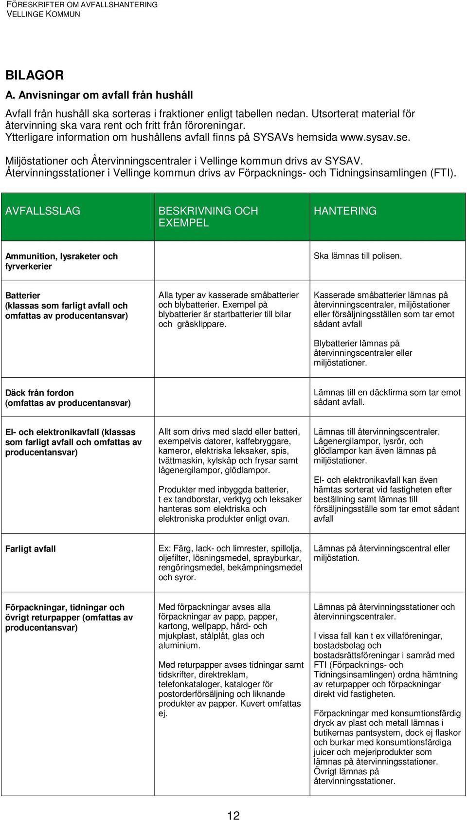 Återvinningsstationer i Vellinge kommun drivs av Förpacknings- och Tidningsinsamlingen (FTI).