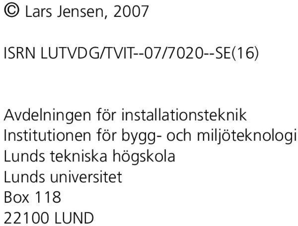 installationsteknik Institutionen för bygg-