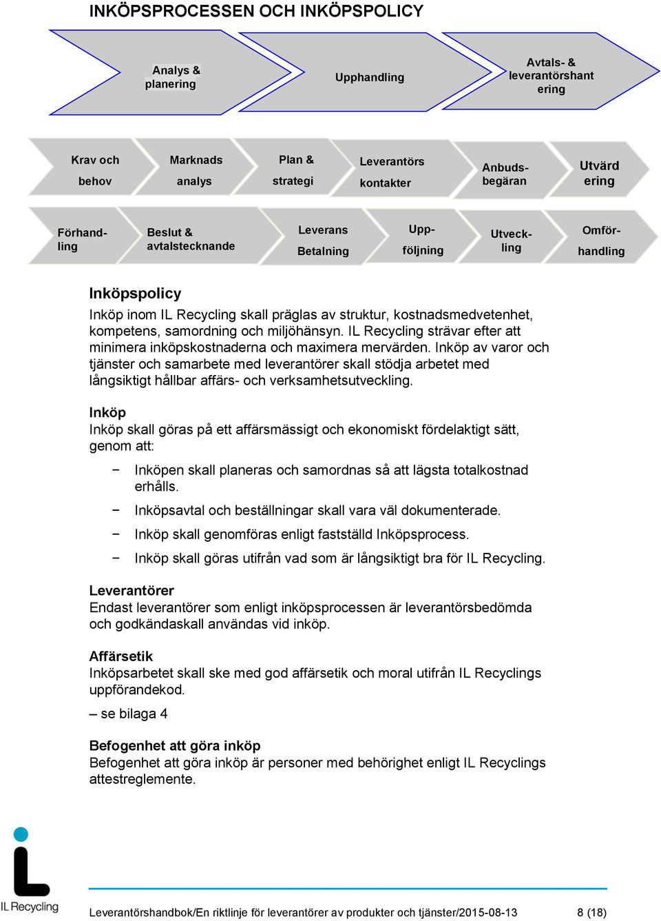och miljöhänsyn. IL Recycling strävar efter att minimera inköpskostnaderna och maximera mervärden.