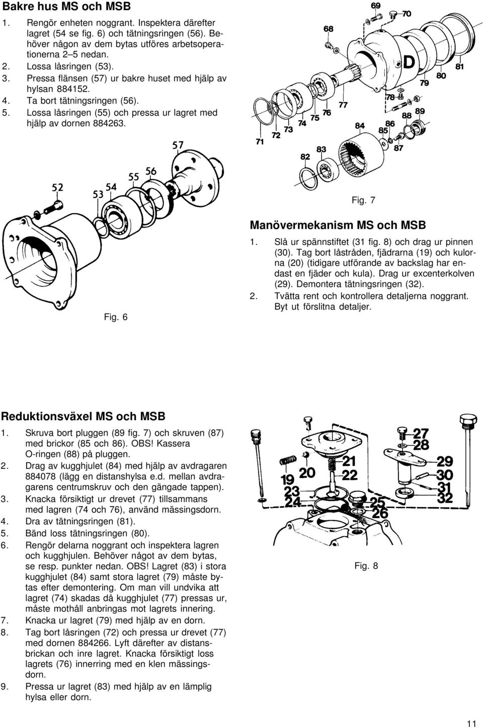 6 Manövermekanism MS och MSB 1. Slå ur spännstiftet (31 fig. 8) och drag ur pinnen (30).