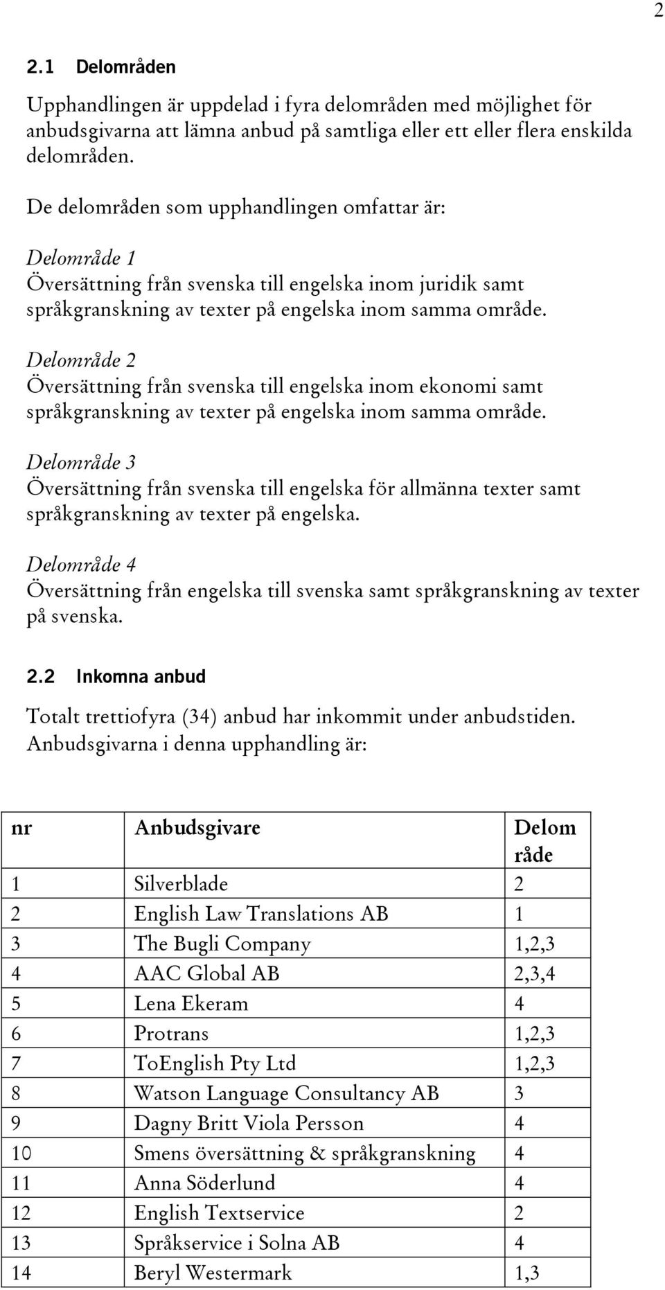 Delområde 2 Översättning från svenska till engelska inom ekonomi samt språkgranskning av texter på engelska inom samma område.