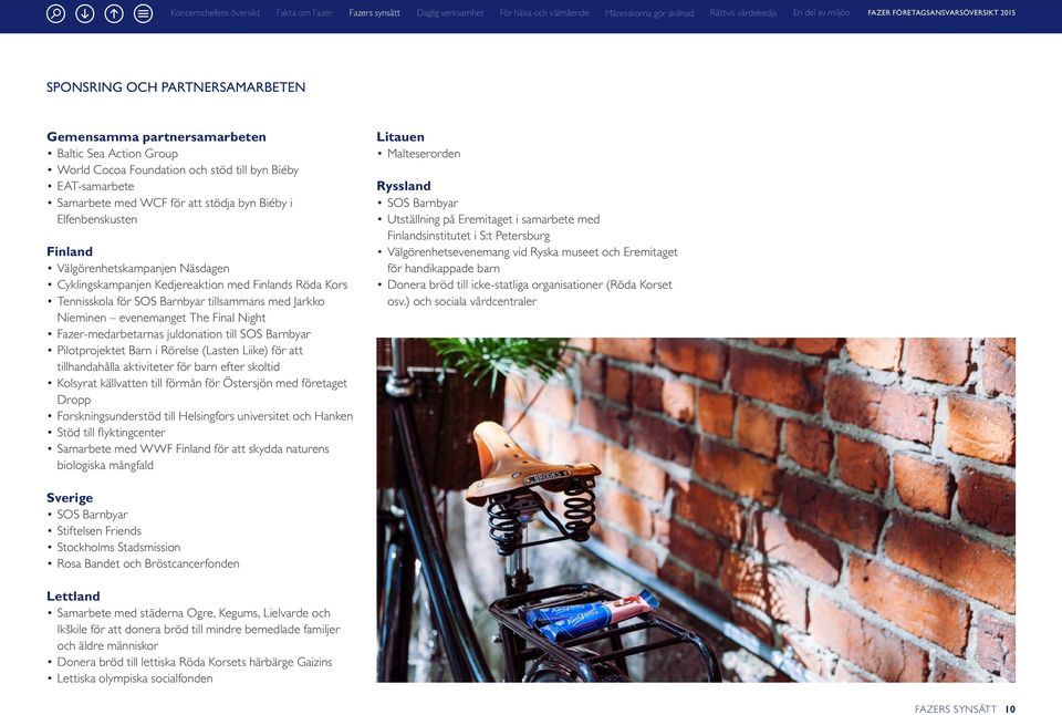 Fazer-medarbetarnas juldonation till SOS Barnbyar Pilotprojektet Barn i Rörelse (Lasten Liike) för att tillhandahålla aktiviteter för barn efter skoltid Kolsyrat källvatten till förmån för Östersjön