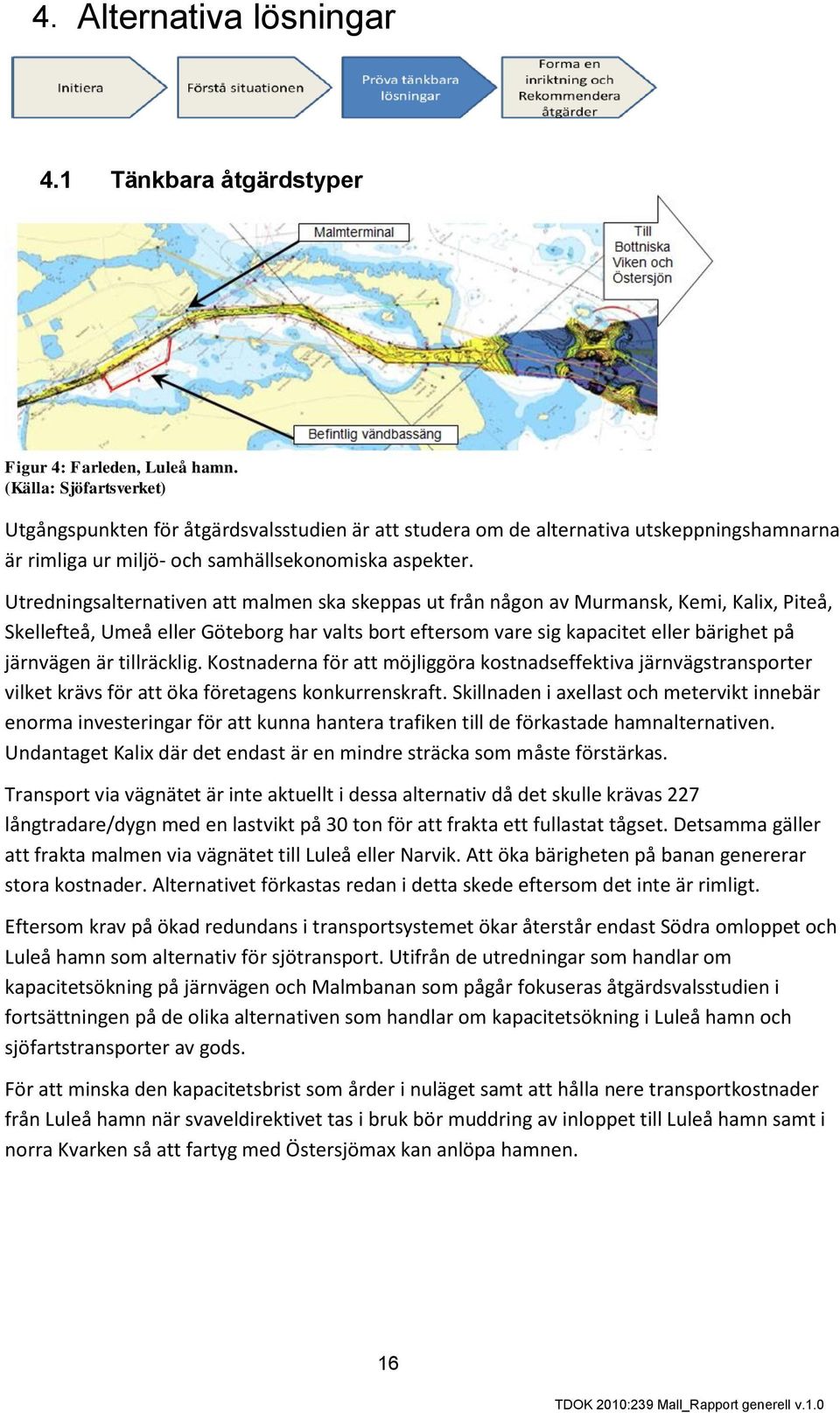 Utredningsalternativen att malmen ska skeppas ut från någon av Murmansk, Kemi, Kalix, Piteå, Skellefteå, Umeå eller Göteborg har valts bort eftersom vare sig kapacitet eller bärighet på järnvägen är