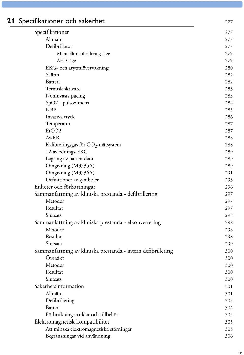 patientdata 289 Omgivning (M3535A) 289 Omgivning (M3536A) 291 Definitioner av symboler 293 Enheter och förkortningar 296 Sammanfattning av kliniska prestanda - defibrillering 297 Metoder 297 Resultat