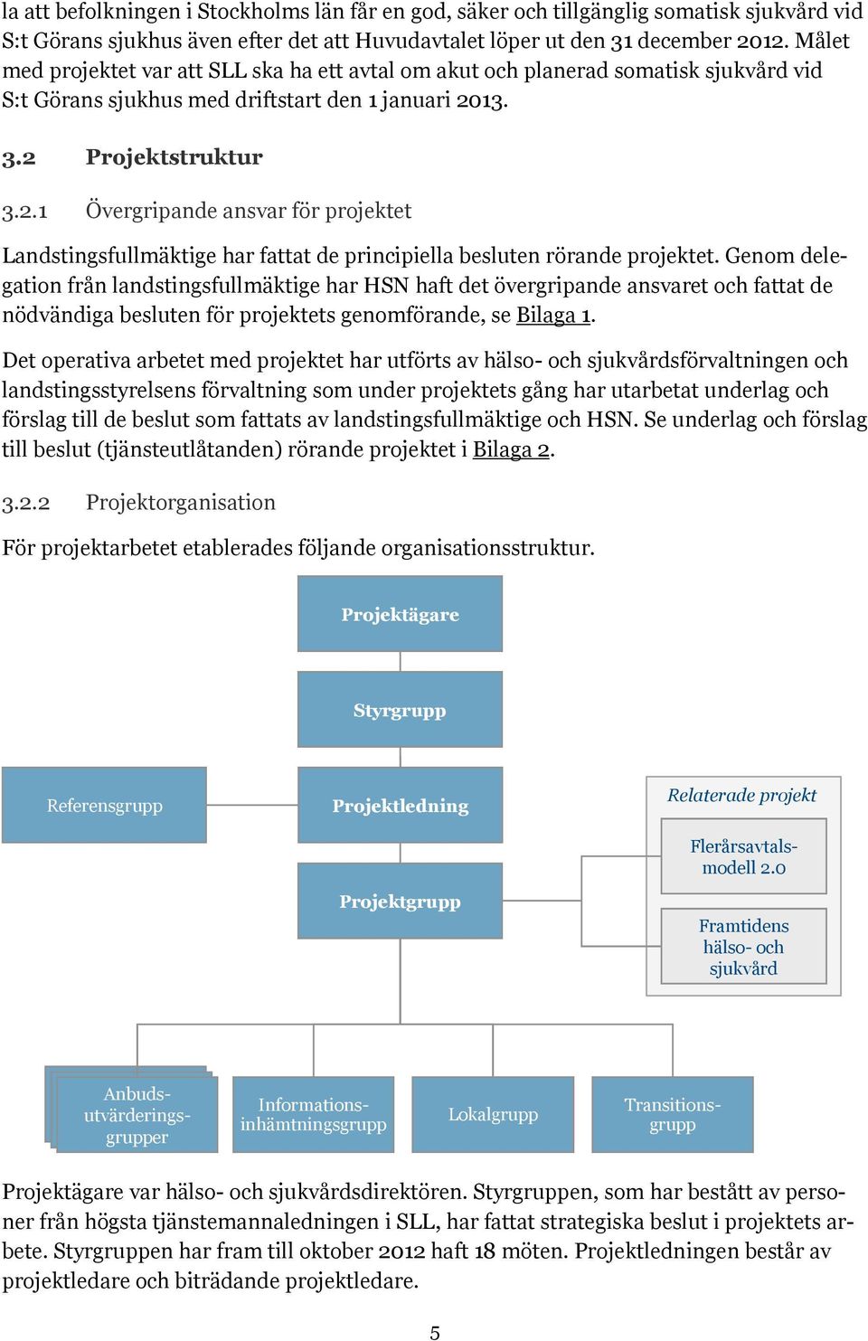 13. 3.2 Projektstruktur 3.2.1 Övergripande ansvar för projektet Landstingsfullmäktige har fattat de principiella besluten rörande projektet.