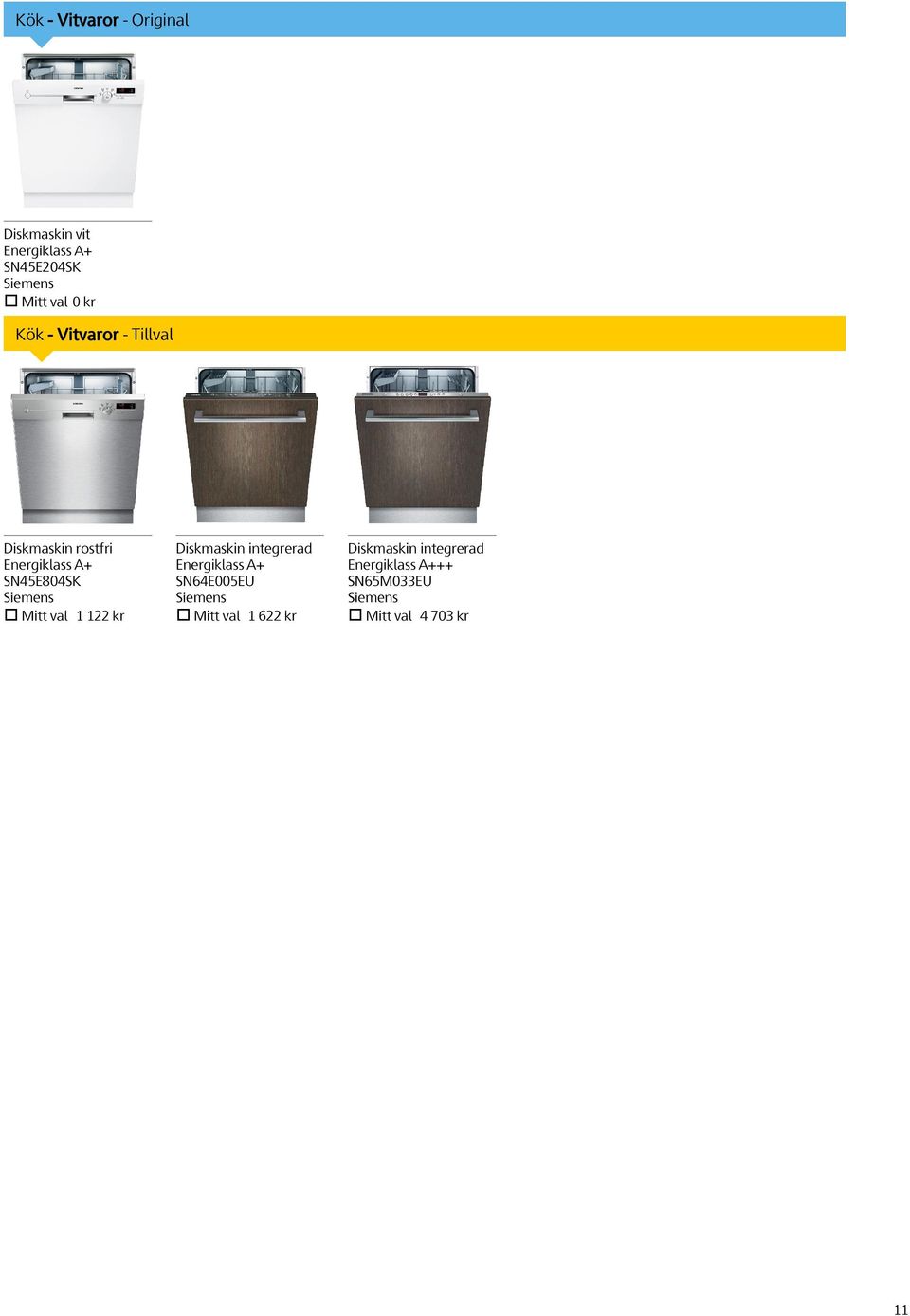 Mitt val 1 122 kr Diskmaskin integrerad Energiklass A+ SN64E005EU Mitt