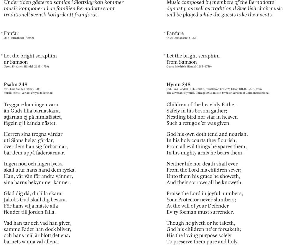 * Fanfar Olle Hermansen (f 1952) * Fanfare Olle Hermansen (b 1952) * Let the bright seraphim ur Samson Georg Friedrich Händel (1685 1759) * Let the bright seraphim from Samson Georg Friedrich Händel