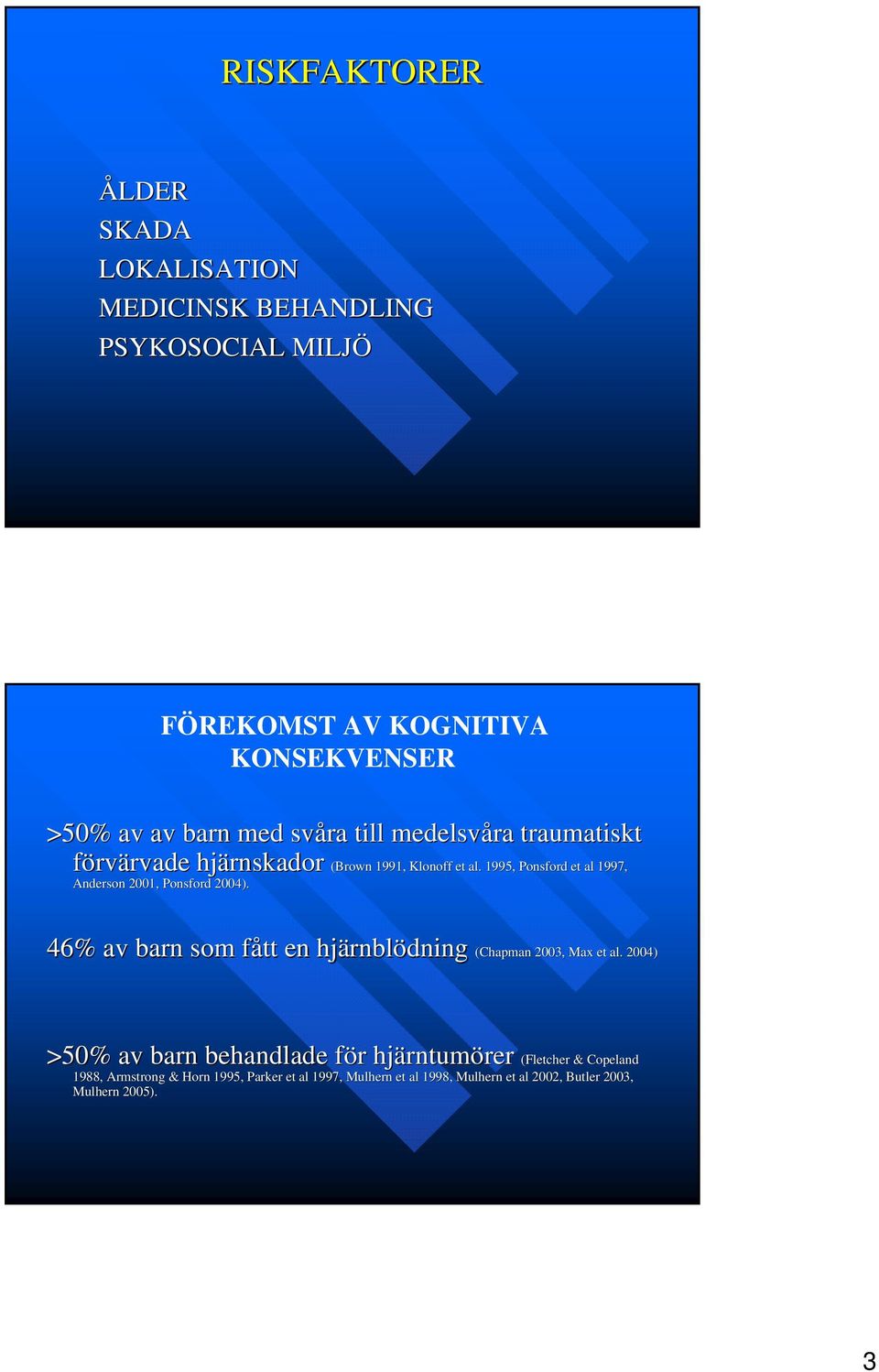 1995, Ponsford et al 1997, Anderson 2001, Ponsford 2004). 46% av barn som fått en hjärnbl rnblödning (Chapman 2003, Max et al.