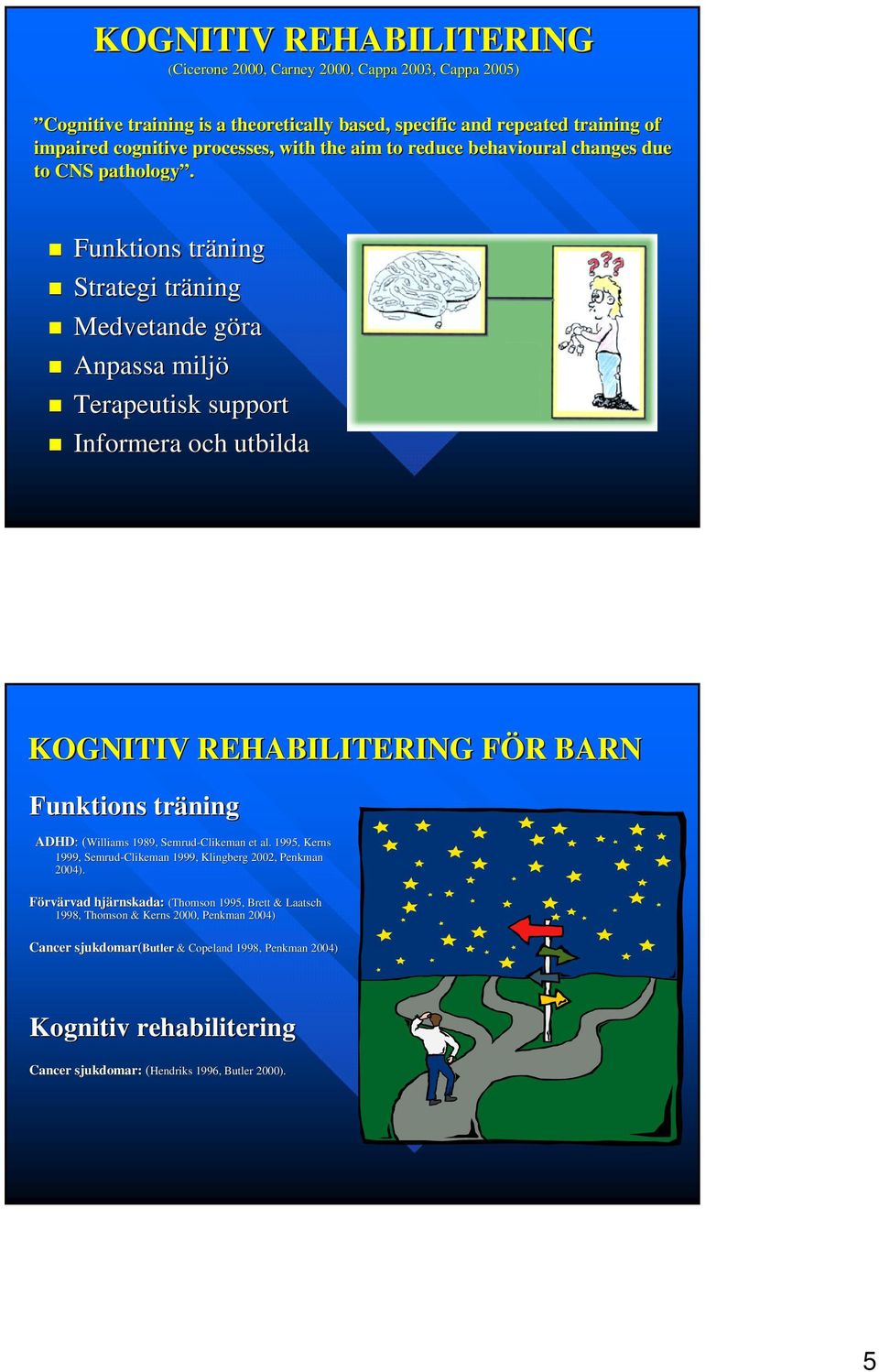 Funktions träning Strategi träning Medvetande görag Anpassa miljö Terapeutisk support Informera och utbilda KOGNITIV REHABILITERING FÖR F R BARN Funktions träning ADHD: : (Williams( 1989,