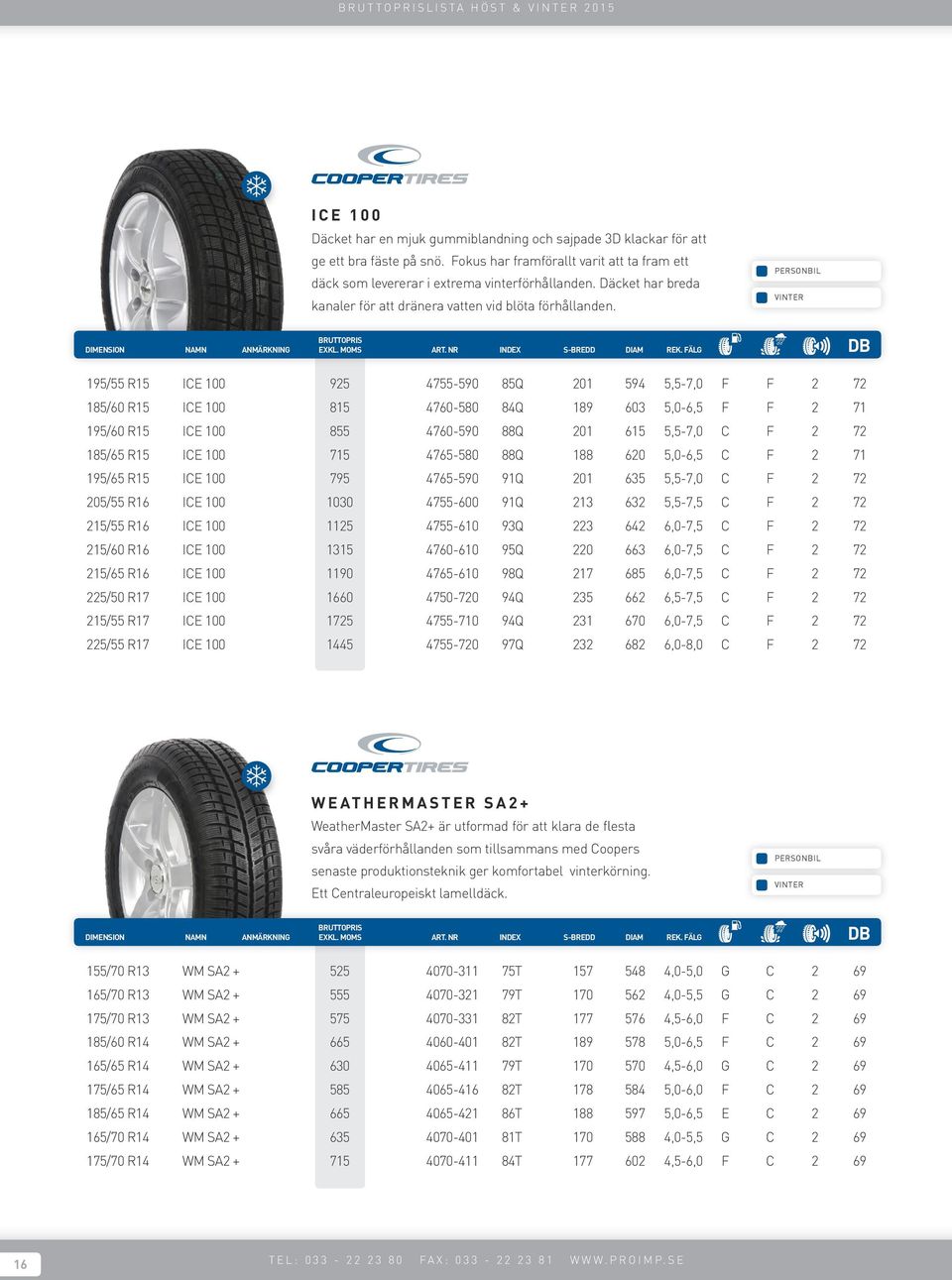 PERSONBIL VINTER 195/55 R15 ICE 100 925 4755-590 85Q 201 594 5,5-7,0 F F 2 72 185/60 R15 ICE 100 815 4760-580 84Q 189 603 5,0-6,5 F F 2 71 195/60 R15 ICE 100 855 4760-590 88Q 201 615 5,5-7,0 C F 2 72