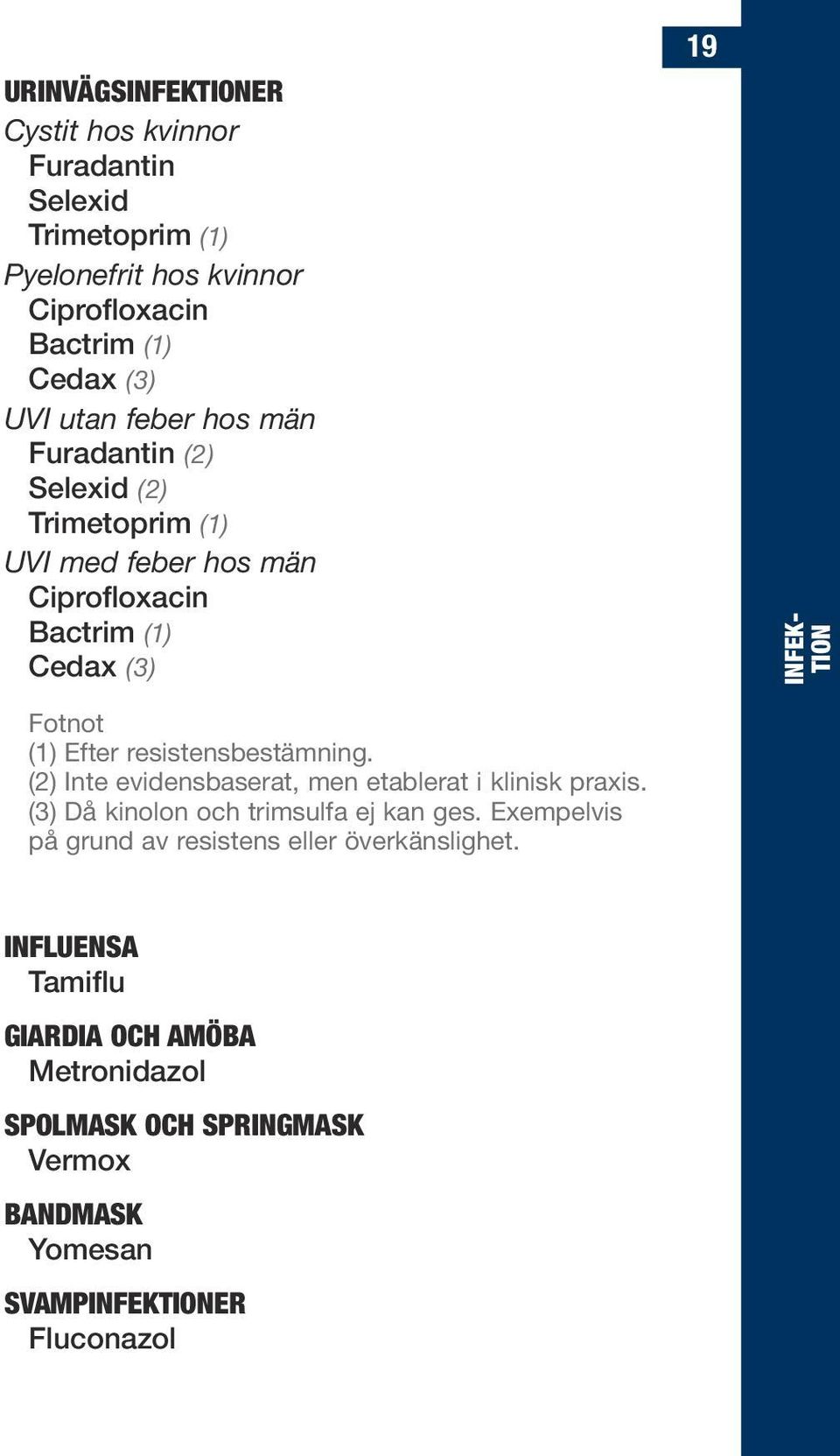 resistensbestämning. (2) Inte evidensbaserat, men etablerat i klinisk praxis. (3) Då kinolon och trimsulfa ej kan ges.