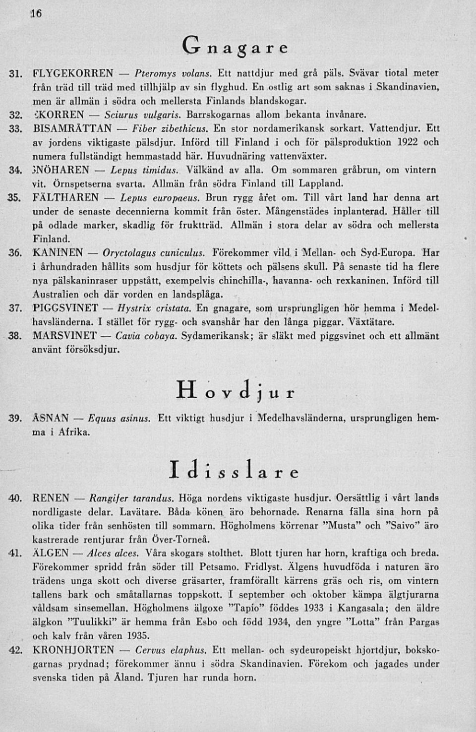 En stor nordamerikansk sorkart. Vattendjur. Ett av jordens viktigaste pälsdjur. Införd till Finland i och för pälsproduktion 1922 och numera fullständigt hemmastadd här. Huvudnäring vattenväxter. 34.