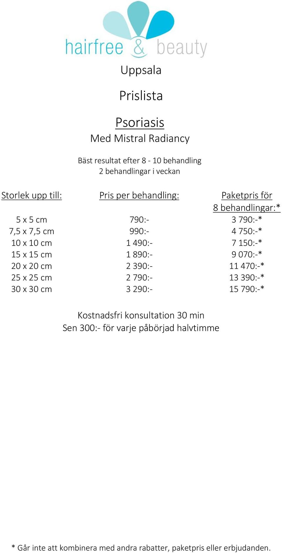 790:-* 7,5 x 7,5 cm 990:- 4 750:-* 10 x 10 cm 1 490:- 7 150:-* 15 x 15 cm 1 890:- 9