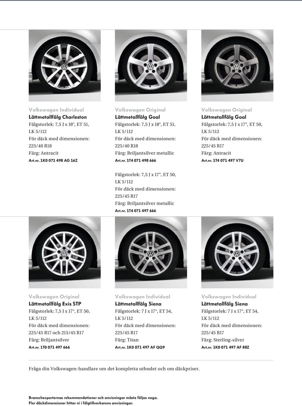 1T4 071 498 666 Lättmetallfälg Goal Fälgstorlek: 7,5 J x 17 ıı, ET 50, LK 5/112 225/45 R17 Färg: Antracit Art.nr.