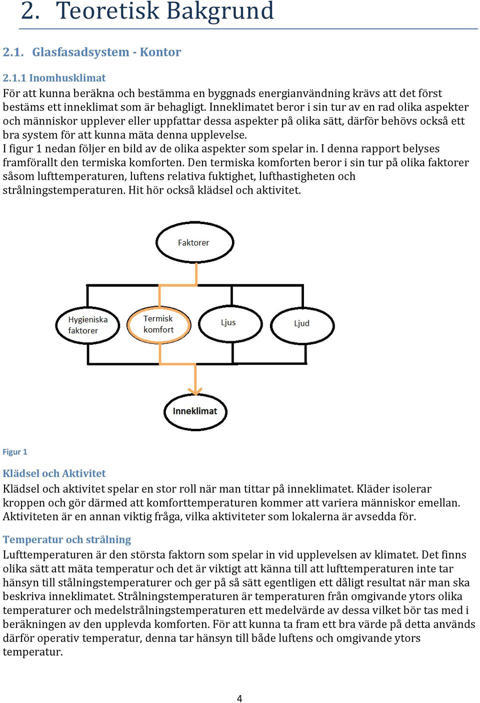 I figur 1 nedan följer en bild av de olika aspekter som spelar in. I denna rapport belyses framförallt den termiska komforten.