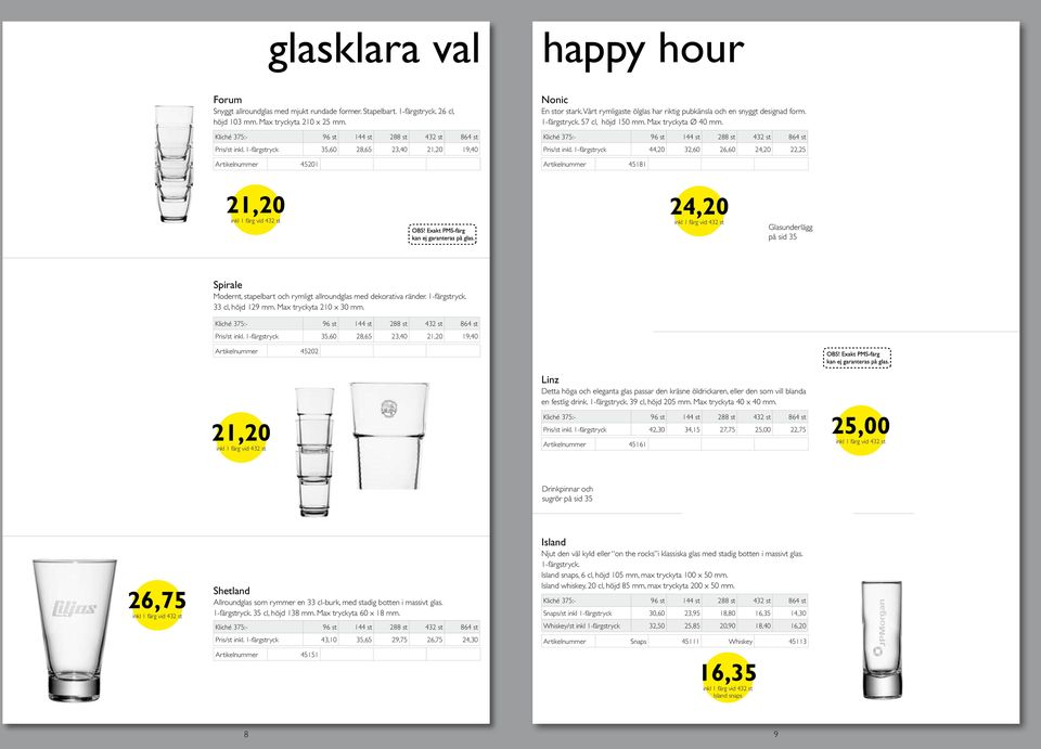 Vårt rymligaste ölglas har riktig pubkänsla och en snyggt designad form. 1-färgstryck. 57 cl, höjd 150 mm. Max tryckyta Ø 40 mm. Kliché 375:- 96 st 144 st 288 st 432 st 864 st Pris/st inkl.