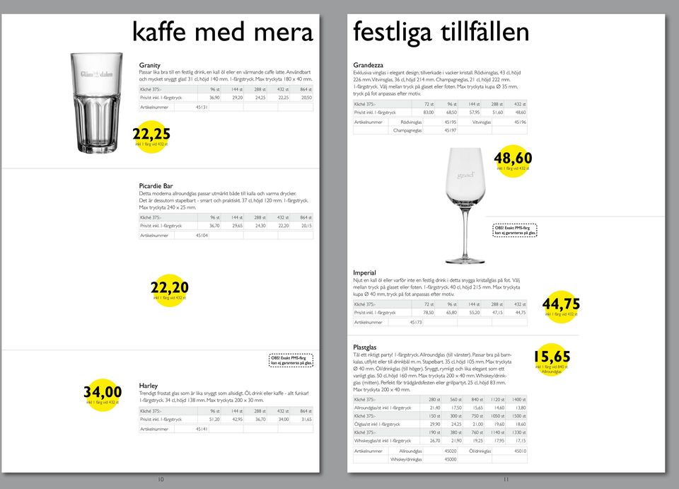 1-färgstryck 36,90 29,20 24,25 22,25 20,50 45131 22,25 Grandezza Exklusiva vinglas i elegant design, tillverkade i vacker kristall. Rödvinsglas, 43 cl, höjd 226 mm. Vitvinsglas, 36 cl, höjd 214 mm.