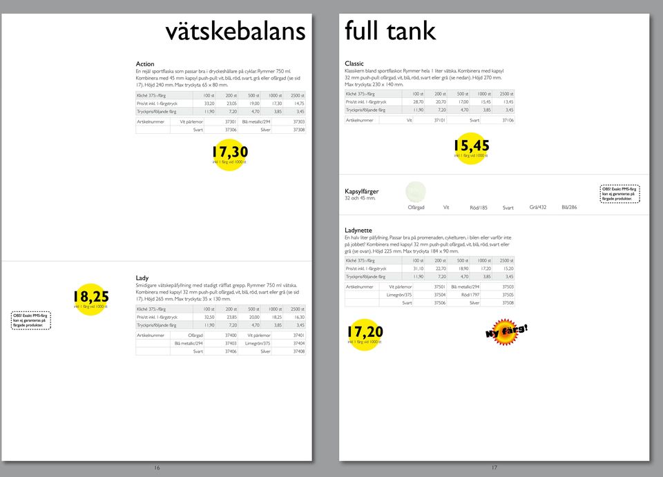 1-färgstryck 33,20 23,05 19,00 17,30 14,75 Tryckpris/följande färg 11,90 7,20 4,70 3,85 3,45 Vit pärlemor 37301 Blå metallic/294 37303 Svart 37306 Silver 37308 17,30 Classic Klassikern bland