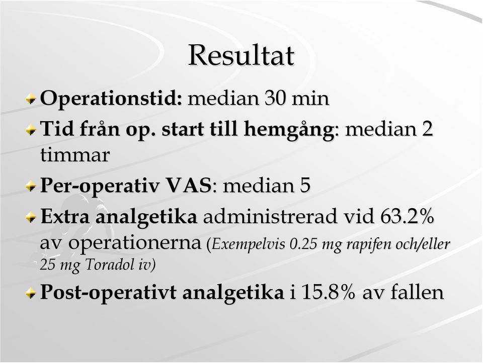 Extra analgetika administrerad vid 63.2% av operationerna (Exempelvis 0.