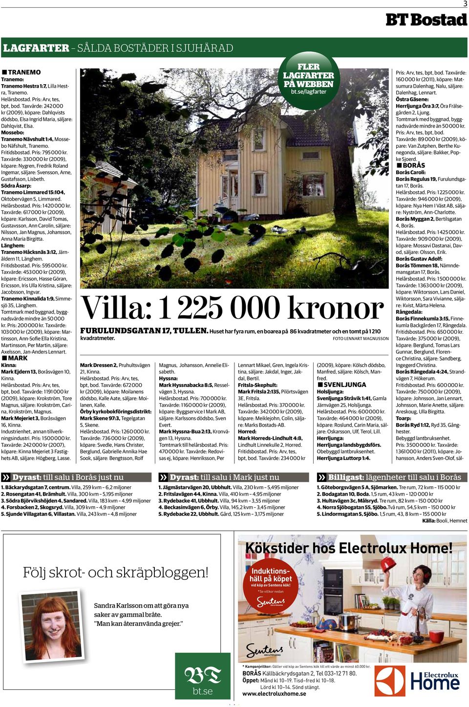 Taxvärde: 330000 kr (2009), köpare: Nygren, Fredrik Roland Ingemar, säljare: Svensson, Arne, Gustafsson, Lisbeth. Södra Åsarp: Tranemo Limmared 15:104, Oktobervägen 5, Limmared. Helårsbostad.