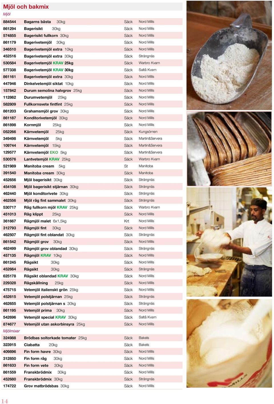 Bagerivetemjöl extra 30kg Säck Nord Mills 447946 Dinkelvetemjöl siktat 10kg Säck Nord Mills 157842 Durum semolina halvgrov 25kg Säck Nord Mills 112862 Durumvetemjöl 25kg Säck Nord Mills 582809