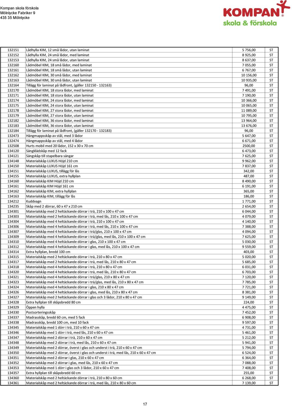 laminat 10 935,00 ST 132164 Tillägg för laminat på lådfront, (gäller 132150-132163) 96,00 ST 132170 Lådmöbel KIM, 18 stora lådor, med laminat 7 491,00 ST 132171 Lådmöbel KIM, 18 stora lådor, utan