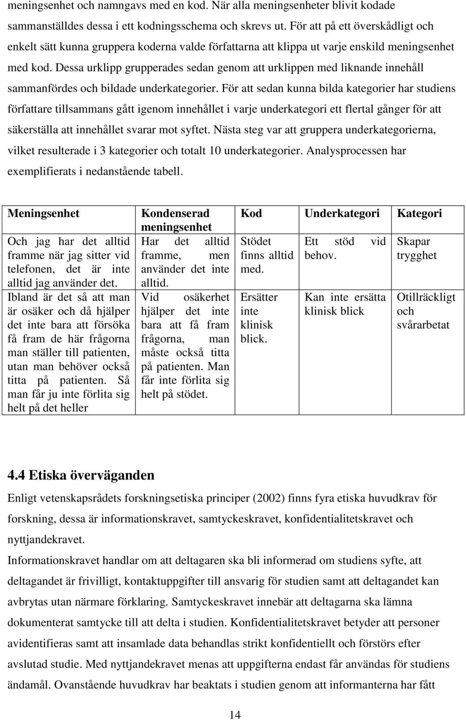 Dessa urklipp grupperades sedan genom att urklippen med liknande innehåll sammanfördes och bildade underkategorier.