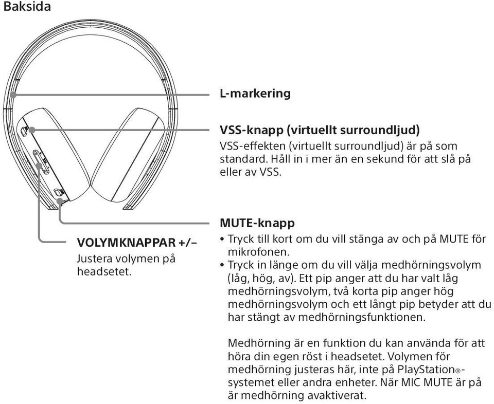 ˎˎTryck in länge om du vill välja medhörningsvolym (låg, hög, av).