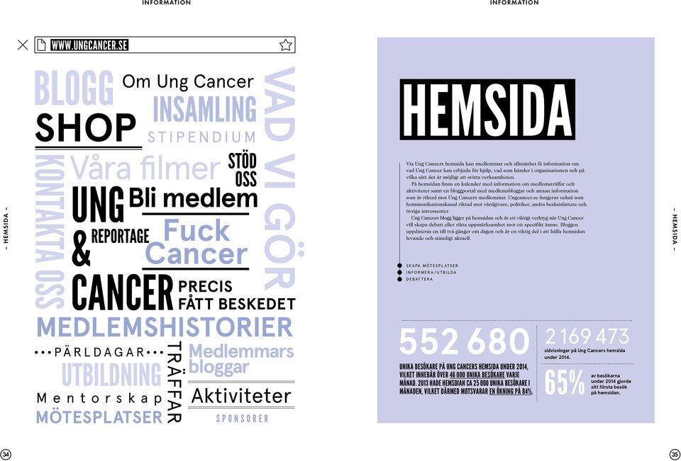 hemsida kan medlemmar och allmänhet få information om vad Ung Cancer kan erbjuda för hjälp, vad som händer i organisationen och på vilka sätt det är möjligt att stötta verksamheten.