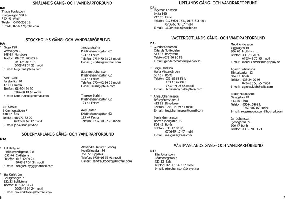 st UPPLANDS GÅNG- OCH VANDRARFÖRBUND * Birger Fält Vetevägen 2 145 68 Norsborg Telefon: 08-531 703 03 b 08-475 80 81 a 0705-75 74 23 mobil E-mail: birger.falt@telia.