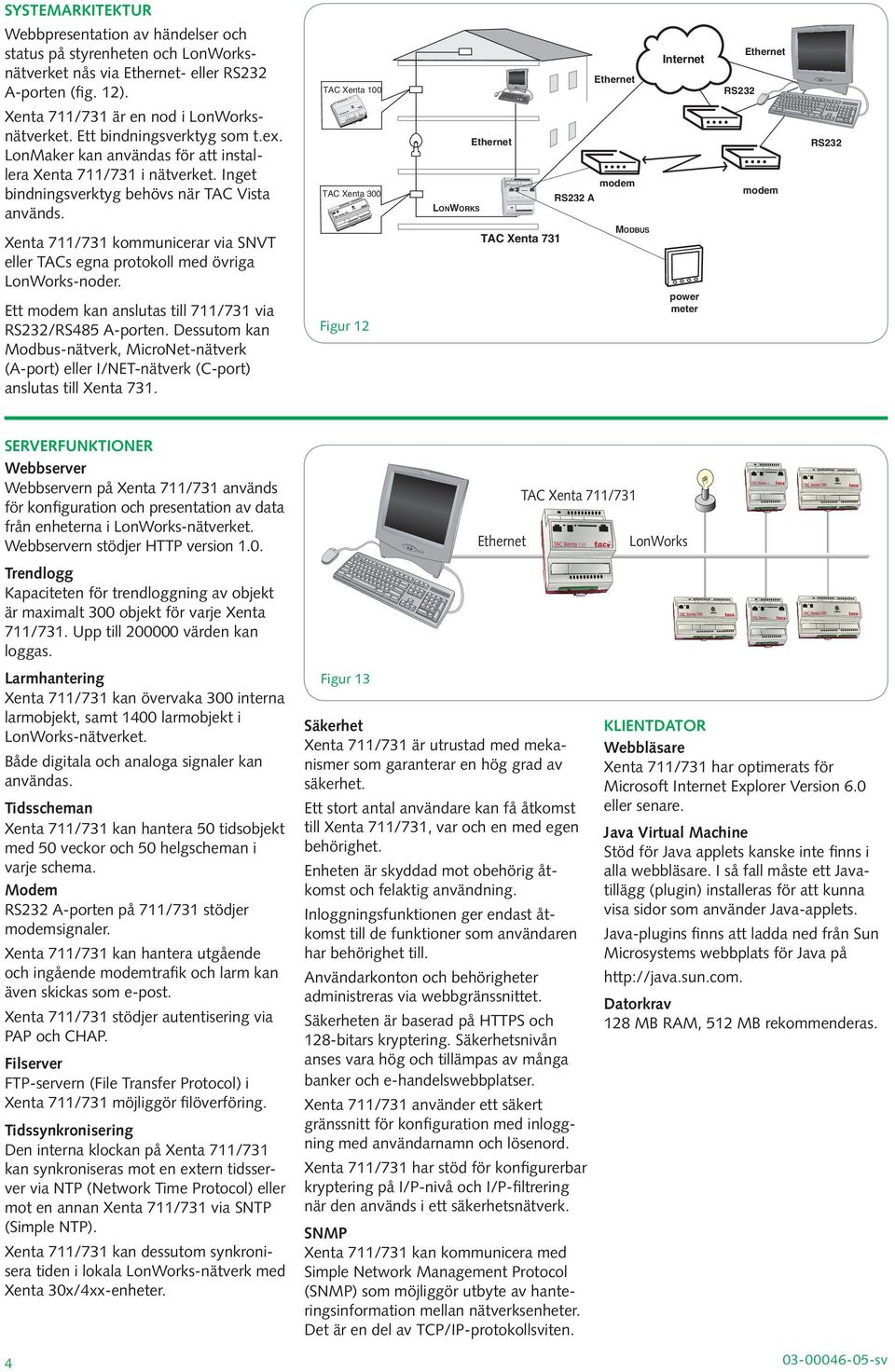 Inget bindningsverktyg behövs när TAC Vista används. TAC Xenta 00 LONWORKS modem RS22 A modem RS22 Xenta 711/71 kommunicerar via SNVT eller TACs egna protokoll med övriga LonWorks-noder.