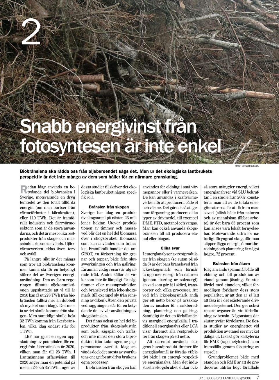 Redan idag används en betydande del biobränslen i Sverige, motsvarande en dryg femtedel av den totalt tillförda energin (om man bortser från värmeförluster i kärnkraften), eller 110 TWh.