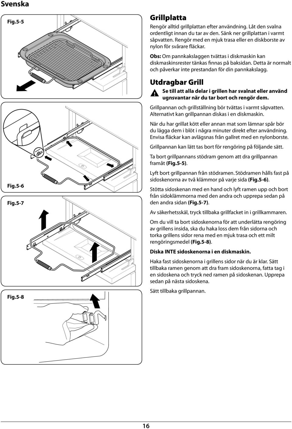 Detta är normalt och påverkar inte prestandan för din pakakslagg. Utdragar Grill Se till att alla delar i grillen har svalnat eller använd ugnsvantar när du tar ort och rengör dem.