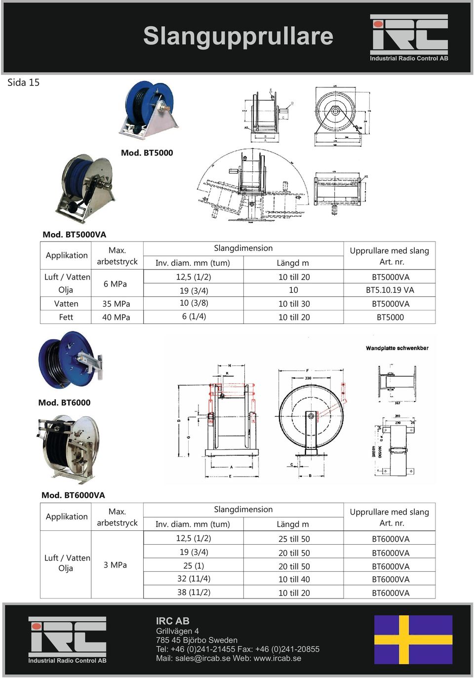 50 BT6000VA 25 (1) 20 till 50 BT6000VA 32 (11/4) till 40 BT6000VA 38